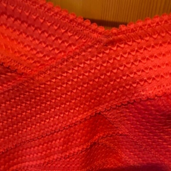 Express Women Dress SM Coral Orange Mini Fit & Flare Bandage Strapless Pleated - Picture 2 of 4